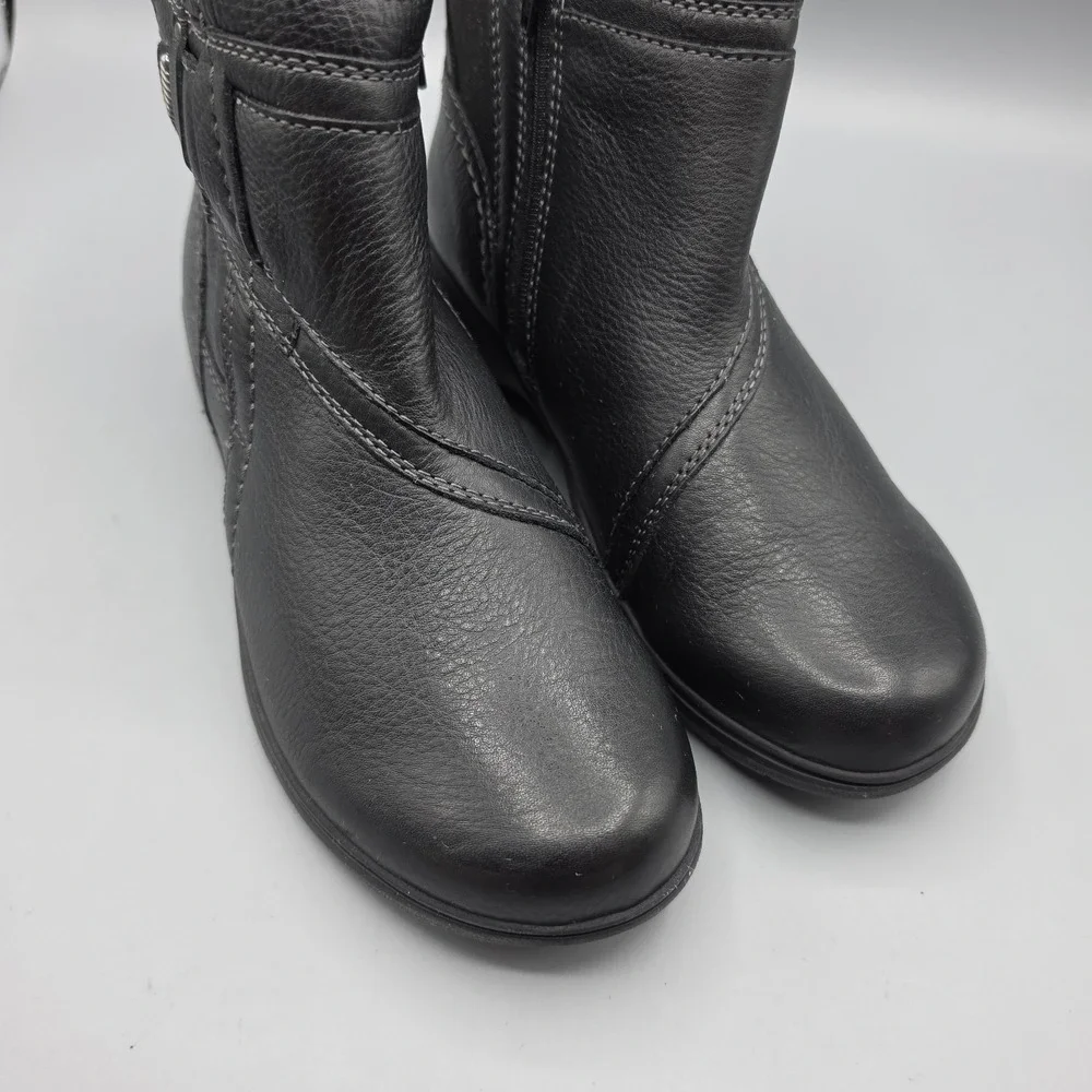 Clarks Carleigh Boots Womens 6.5 Black Leather Comfort Ankle Booties NWOB